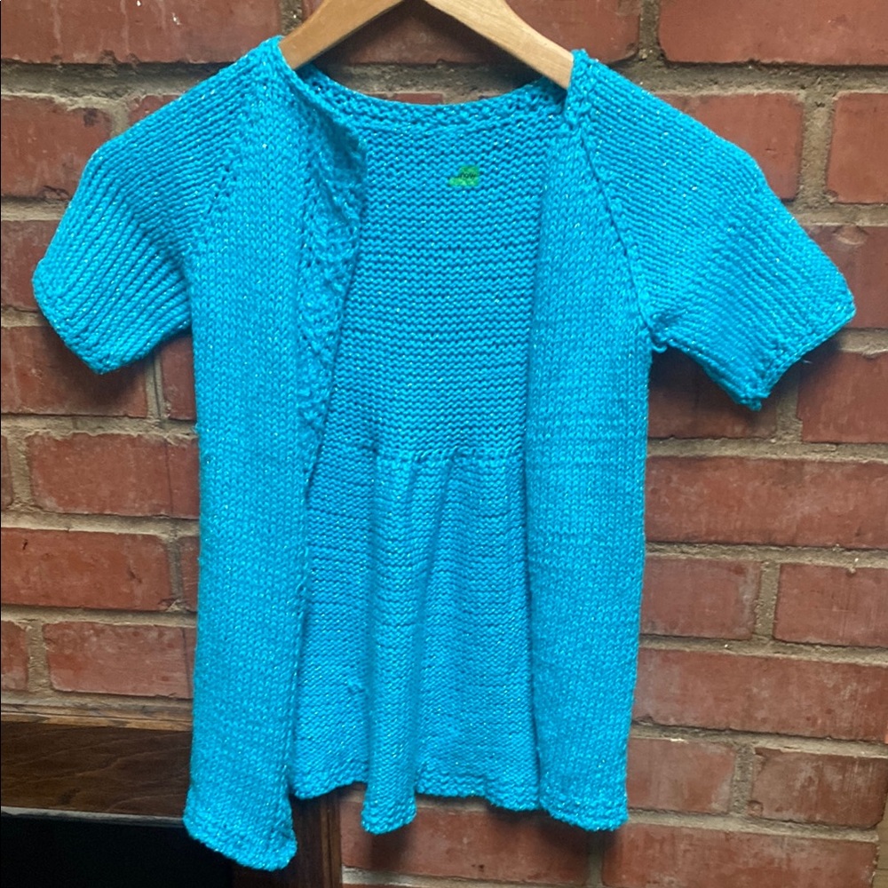 Vibrant Blue Knit Cardigan- hand made hand knitted